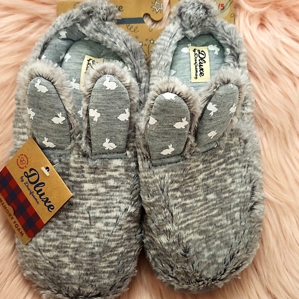 Brand New DLUXE DEARFOAM LADIES FAUX FUR MEMORY FOAM SLIPPERS-4-5